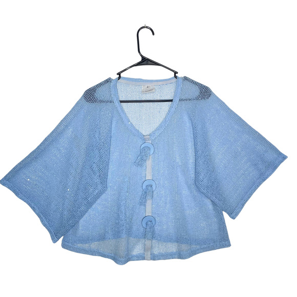 Blue Mesh Knit Cardigan Top One Size Sheer Oversized Button Front Coquette Fairy - Picture 3 of 7